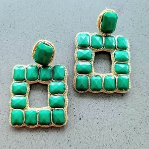 Bright Green and Gold Earrings